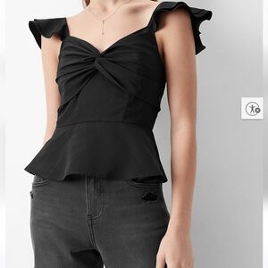 Express Twist Front Flutter Sleeve Peplum Top